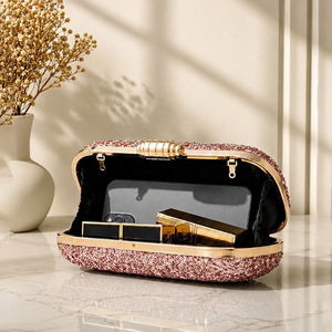 Rose Gold Glitter Luxury <b>Wedding</b> Embroidery <b>Clutch</b> for Women <b>Wedding</b> Celebration Use - Product Image 3