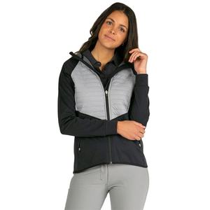 Veste d'équitation matelassée noire et grise pour femme avec fermeture éclair et poches latérales - Product Image 1
