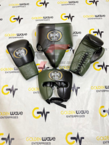 Ensemble de boxe professionnel sur mesure de qualité supérieure, très vendu, No Boxing No Life, vert et noir, avec gants de boxe, protège-tête et protège-glandes. - Product Image 2