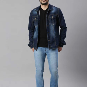 Wholesale MKB Enterprises <b>Vintage</b> Coated <b>Denim</b> <b>Jacket</b> for Men Loose Customized Long Sleeve Black Cowboy Stand Collar Front Logo - Product Image 3