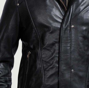 Chaqueta de Motociclista de Cuero Negra para Hombre, con Capucha, Cierre de Cremallera, Manga Larga, Color Sólido, para Otoño - Product Image 4