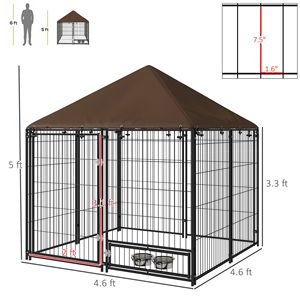Corral exterior para perros 4.6 x 4.6 x 5, parque de juegos para cachorros con dosel, corral de jardín, jaula con valla, con comedero giratorio, jaula negra para mascotas - Product Image 3