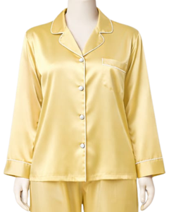Conjunto de Pijama de Satén Amarillo Personalizado para Mujer, Manga Larga, con Botones, Estilo Seda, Ropa de Dormir de Dos Piezas, Conjunto Cómodo para Estar en Casa - Product Image 2
