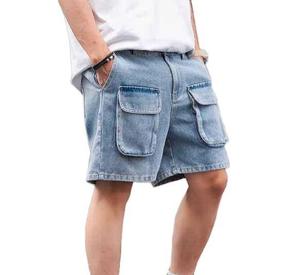 Pantalones Cortos Bermuda de Mezclilla para Hombre, Cintura Media, Color Sólido, Bolsillos Tipo Cargo, Estilo Casual, Cierre de Botón - Product Image 1
