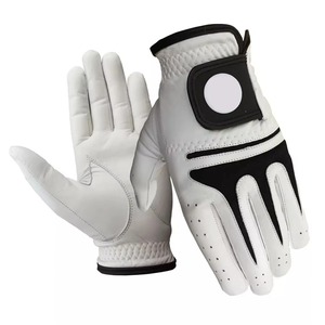 Guante de Golf Transpirable de Piel de Oveja para Hombre, Mano Derecha, Antideslizante, Cierre de Velcro, Blanco con Detalles Negros, Deportes al Aire Libre - Product Image 1