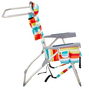 Sedia da Spiaggia in Tessuto Oxford a Righe Arcobaleno, Capacità 100kg, 63*70*99cm, Tubo in Alluminio Rinforzato, Colore Bianco Argento - Product Image 3