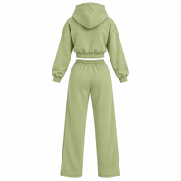 Ensemble de survêtement personnalisé OEM pour femme : sweat à capuche court et pantalon large en molleton de coton – Collection deux pièces directement de l'usine