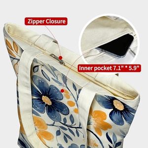 Sac fourre-tout réutilisable en toile de coton à motif floral esthétique pour femme, grande capacité, pour courses et plage, sac à bandoulière, personnalisable OEM - Product Image 5