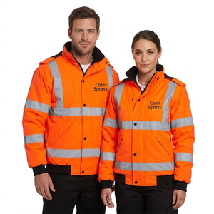 Chaqueta de Seguridad Tipo Bomber Naranja de Alta Visibilidad con Tiras Reflectantes – Chaqueta de Trabajo Resistente a la Intemperie - Product Image 1