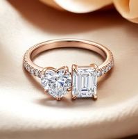 Bague de fiançailles Toi et Moi en forme de cœur en argent sterling 925 avec pierre en moissanite et sertissage à griffes plaqué or
