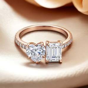 Anillo de Compromiso Toi Et Moi con Corte de Corazón en Plata de Ley 925 con Piedra de Moissanita y Engaste de Oro - Product Image 5