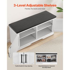 39.4 X 14.0 X 18.1 Inch Farmhouse Shoe <b>Storage</b> Bench with Padded Seat <b>Cushion</b> 2 Barn Doors 2-Barn-Doors-Heigh Entryway Organizer - Product Image 4