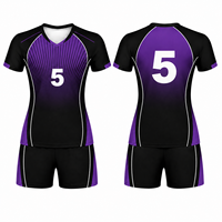 Ensemble d'uniformes de volley-ball personnalisés en polyester sublimé pour femmes, respirant, maillot à manches courtes, short à taille élastique, col rond, athlétique