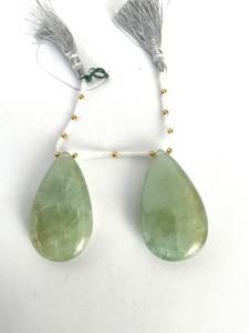 Perlas lisas de aguamarina verde natural, talladas en forma de pera, par de cuentas de piedras preciosas naturales para la elaboración de joyería fina. - Product Image 2