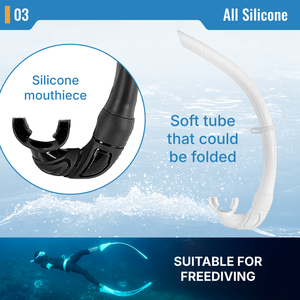 Tuba pliable en silicone souple avec étui de rangement portable, équipement de plongée sous-marine, embout buccal en silicone de qualité alimentaire, OEM ODM, logo personnalisé - Product Image 4