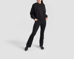 Custom Wholesale Winter <b>Plus</b> <b>Size</b> Women Casual <b>Lounge</b> <b>Set</b> Solid Crew Neck Sweatshirt & Flare Pants Two Piece Outfit - Product Image 1