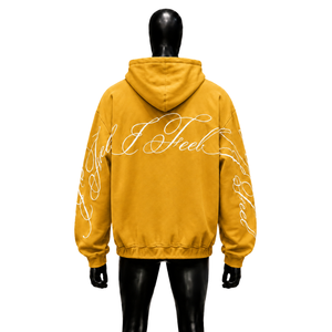 Men's GOLD Oversized Hooded <b>Zip</b>-<b>Up</b> Sweatshirt Solid Color Cotton French Terry Casual Autumn Wear <b>White</b> Print on Sleeve TOP SALE - Product Image 2