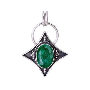 Colgante de plata de ley con esmeralda, collar de piedras preciosas hecho a mano, regalo de joyería de lujo para mujer, diseño elegante - Product Image 2