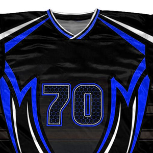 Maillot de hockey sur glace et de lacrosse personnalisé par sublimation pour homme, noir, bleu, blanc, col en V, manches longues, anti-humidité, grande taille, pour adultes - Product Image 4