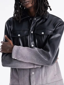 Veste de camionneur en cuir véritable Ombre, écologique, coupe-vent, streetwear - Product Image 2