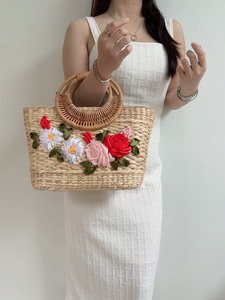 2025 Vintage Collection Handcrafted Natural Water Hyacinth Women's Handbag Stylish Open C Handles Eco-Friendly Cotton Lining - Product Image 2