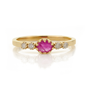Anillo Apilable Minimalista de Oro Amarillo Puro de 14K con Rubí y Diamantes Engastados en Bisel, el Más Hermoso y Moderno para Chicas, Regalo de Graduación, Joyería - Product Image 1
