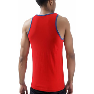 Débardeur tricoté à col rond rayé rouge pour homme, décontracté, sans manches, en coton côtelé respirant, séchage rapide, imprimé par sublimation, tendance - Product Image 4