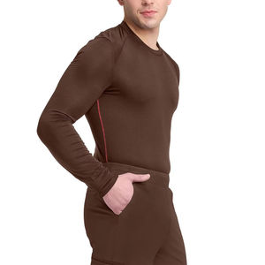 Haut de blouse en tricot à manches longues marron pour homme, col rond, uniforme d'hôpital - Product Image 5