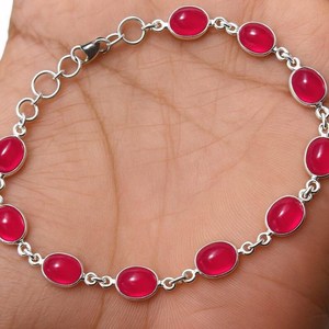 กำไลข้อมือทับทิมแดงธรรมชาติแท้ เงินแท้ ทำมือ รูปไข่ ของขวัญเครื่องประดับอัญมณีสำหรับเธอ เครื่องประดับหรูหรา - Product Image 2