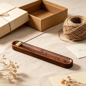 Quemador de incienso artesanal de acacia de 25 cm, soporte aromático para meditación en el hogar de Curio Craft - Product Image 2