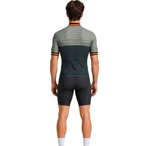 Men's Breathable Custom Olive <b>Green</b> Short Sleeve Cycling Jersey with Striped Detail Full Zip Performance <b>Bike</b> Top - Product Image 6