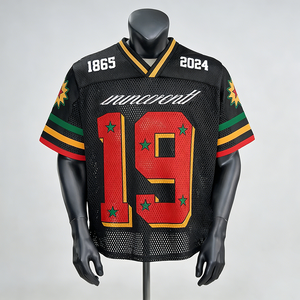 Maillot de football américain rétro en maille à col en V, coupe ample et courte, style streetwear, personnalisable, maillot de basketball sportif en maille - Product Image 3