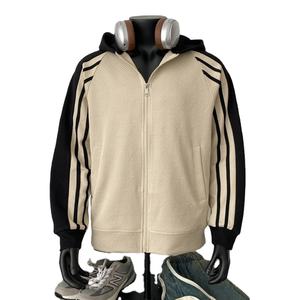 Korean Style Contrast Colorblock Zip Winter Jacket for <b>Men</b> Women Oversize Waffle <b>Hoodie</b> Loose Fit for Spring Trendy Formal Style - Product Image 3