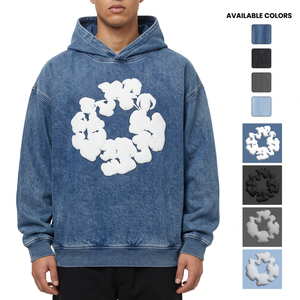 Wholesale Heavyweight <b>500</b> <b>Gsm</b> Cotton Fleece Pullover <b>Hoodie</b> Custom Logo Puff Printed Anti-Pilling Drop Shoulder Streetwear - Product Image 1