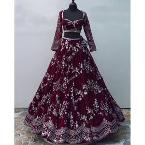 งานปักลาย Georgette ด้วย lehenga choli กับ dupatta Maroon - Product Image 1
