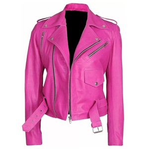 Chaqueta de Motera de Piel de Oveja Rosa para Mujer, Transpirable, Resistente al Viento, de Alta Calidad, para Invierno, con Diseño Desmontable - Product Image 1