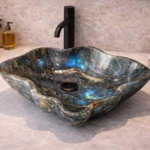 Lavabo de Mármol Labradorita Azul, Lavabo de Baño de Piedra Natural de Lujo, Lavabo de Mármol Hecho a Mano, Lavabo Moderno para Encimera - Product Image 3