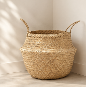 Eco Friendly Natural Sea Grass Foldable Storage <b>Basket</b> <b>Belly</b> <b>Basket</b> Made in Hanoi LAVIHEXCO - Product Image 1