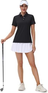 Polo à manches courtes noir uni pour femme, haut décontracté en tissu tissé, coupe classique - Product Image 6