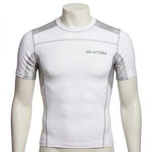 <b>Mens</b> White <b>Compression</b> Shirt Short Sleeve Breathable Mesh Panels Athletic Gym Running Training Sportswear Performance <b>Top</b> - Product Image 3