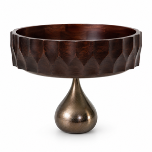 Bol à fruits en bois de manguier sculpté à la main, très demandé, avec piétement moderne en métal bronze pour une décoration de table luxueuse à la maison. - Product Image 2