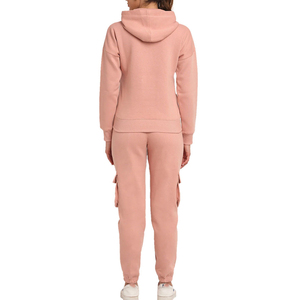 Conjunto de Sudadera con Capucha Rosa y Pantalones Cargo para Mujer, Chándal Informal de Color Liso, Manga Larga, Transpirable, de Algodón de Peso Medio, para Otoño - Product Image 4