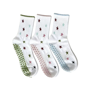 Wholesale High Quality Ruffled Edge Crew Pilates <b>Socks</b> Multicolor Stars Embroidery Professional Non Slip <b>Silicone</b> Grip - Product Image 3