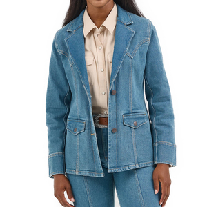 Trending Women's Premium Woolen Denim Business Suits <b>Blazer</b> Tailored Jacket Long Solid Pattern Customizable Office Single <b>Button</b> - Product Image 1