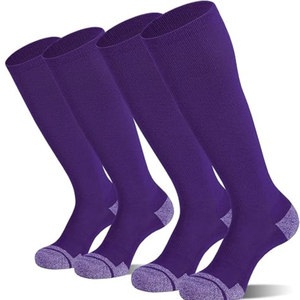 Wholesale Custom Design Purple <b>Knee</b> <b>High</b> 100% Cotton Soccer Softball Rugby Sports Socks Solid Color Breathable Knitted Sports - Product Image 4