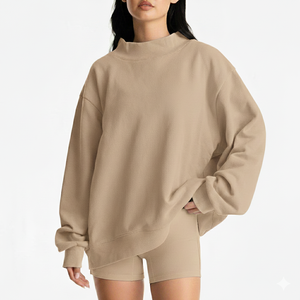 เสื้อสเวตเตอร์คอเต่าโอเวอร์ไซส์สำหรับผู้หญิง สีพื้น แขนยาวทรงหลวม ผ้าถักจากผ้าฝ้าย ใส่ได้ในฤดูใบไม้ร่วง - Product Image 1