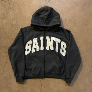 Custom Black Full Zip Hoodie with Chenille Letter Patch Embroidery Oversized Heavyweight Cotton Fleece Streetwear Hoodie - Product Image 5