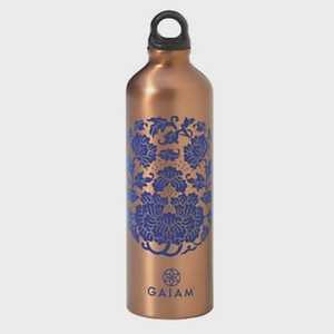 Bouteille d'eau en cuivre pur avec finition imprimée florale bleue, gourde métallique avec couvercle à anneau, fournisseur en gros - Product Image 1