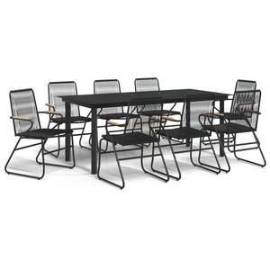 Juego de Comedor de Jardín de Ratán de PVC Negro de 9 Piezas, Talla Única - Product Image 2