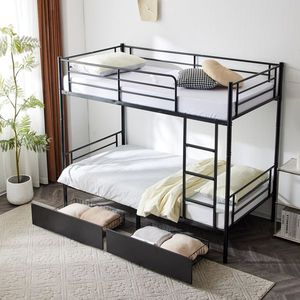Black Twin Over Twin Convertible Bunk Bed with 2 Storage Drawers Metal Bed Can Be Divided Into Two Daybeds - Product Image 1